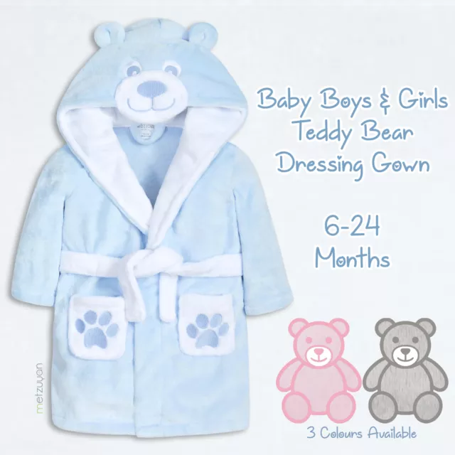 Baby Girls Boys Dressing Gown Teddy Bear Robe Novelty Plush Fleece Unisex Ted UK