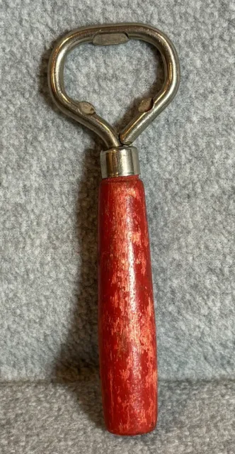 Vintage Bottle Opener Wood Handled For Bottles, Beer, Ales - Red Handle