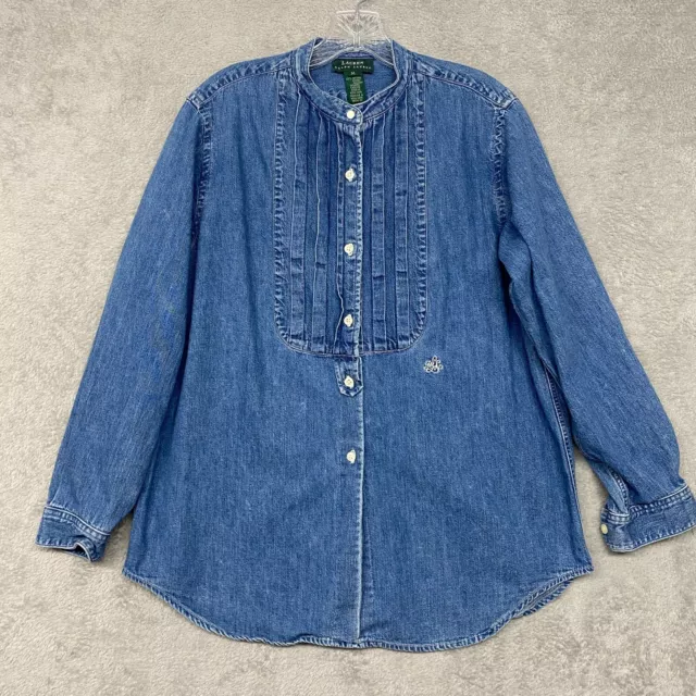 Camisa de mezclilla Lauren Ralph Lauren para mujer azul M con botones vintage