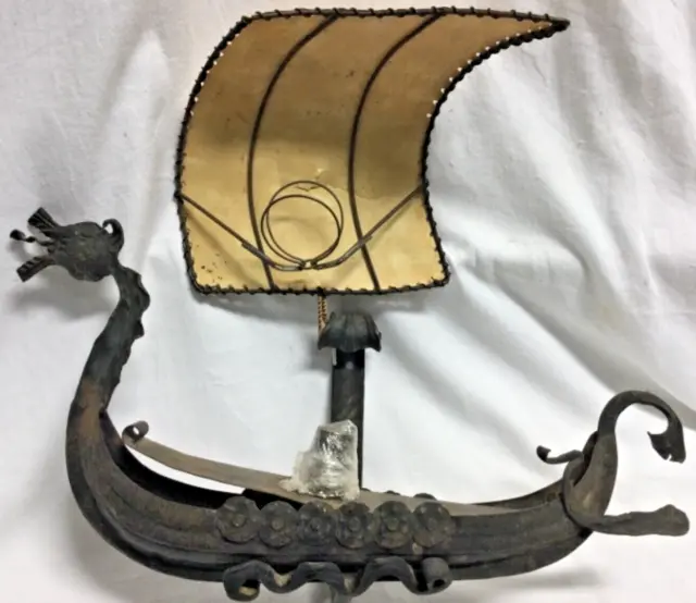 Vintage Viking Ship Metal Lamp Collectable Nautical Themed Wall Fixture 45cm