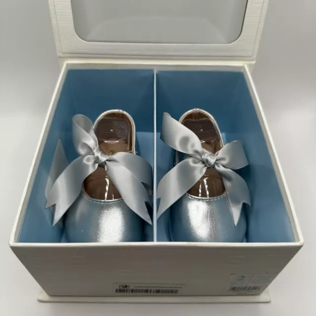 New In Box Ralph Lauren Layette Silver Metallic Leather Briley Sz 2 Infant Shoes