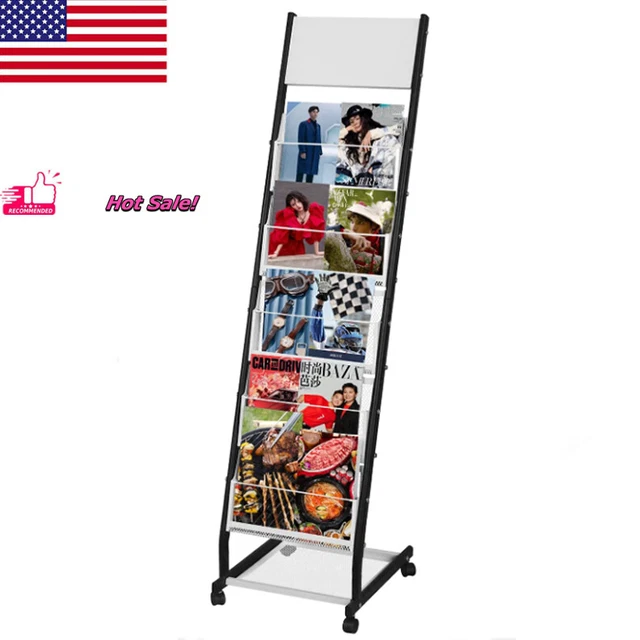 MAGAZINE HOLDER DISPLAY Rack FloorStanding Stand with Wheels for Many