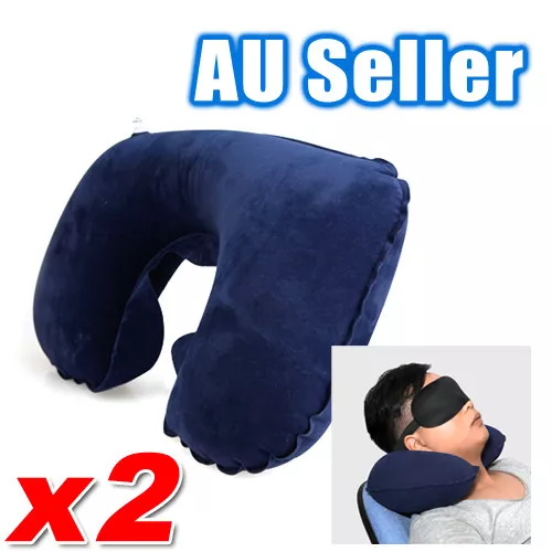 2x Portable Inflatable U Shaped Travel Neck Pillow Car Flight Head Rest Cushion
