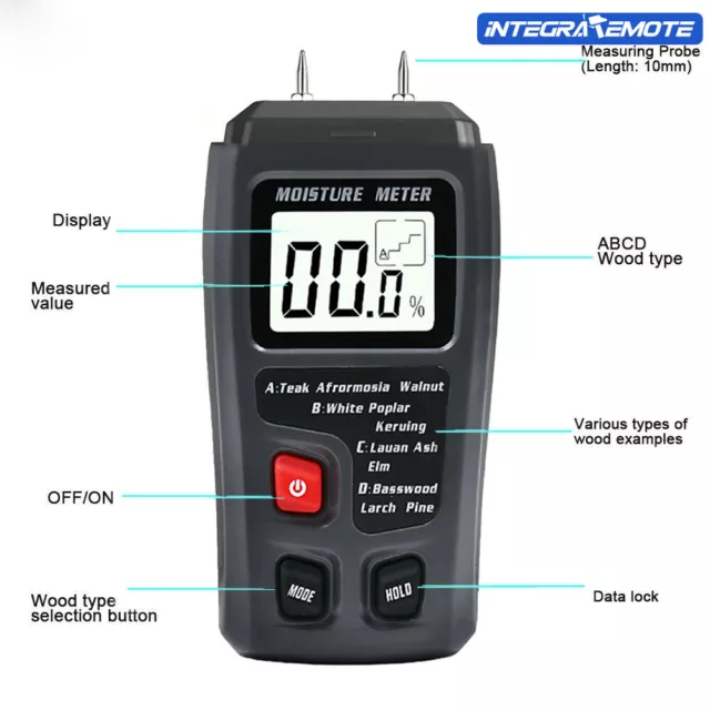 Wood Moisture Meter Hygrometer Timber Damp Detector Tree Density Digital tester