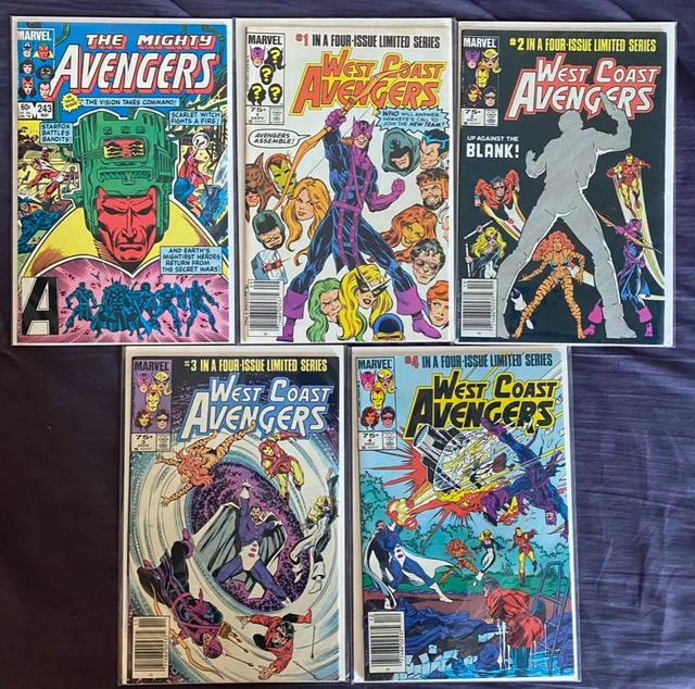 West Coast Avengers Lot 1-4 and Avengers 243 Marvel Comics Keys 1984 VF
