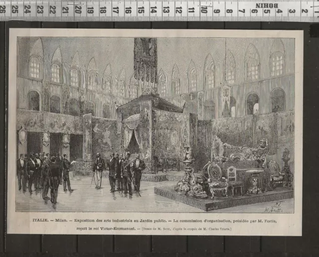 G374 / Gravure 1888 /  Milan Exposition Des Arts Industriels Au Jardin Public