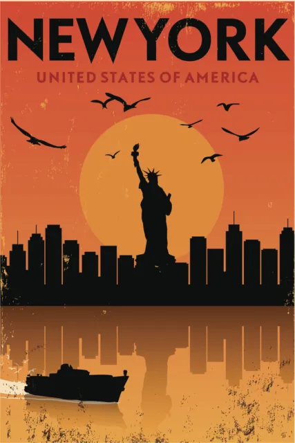 New York USA Sunset Retro Travel Cool Wall Decor Art Print Poster 12x18