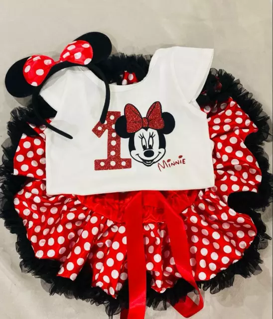 Baby girl minnie mouse romper 3 Piece First Birthday outfit  Set cake smash