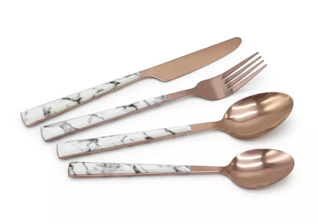 Cutlery Set Rose Gold Stainless Steel Knife Fork Spoon Sets Marble Effect Handle