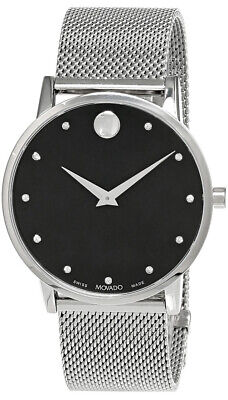 Movado Museum Classic 40Mm Ss Black Diamond Dial Men's Watch 0607511