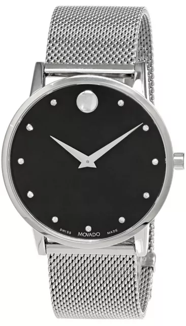 Orologio Da Uomo Movado Museum Classic 40Mm Ss Quadrante Diamante Nero 0607511