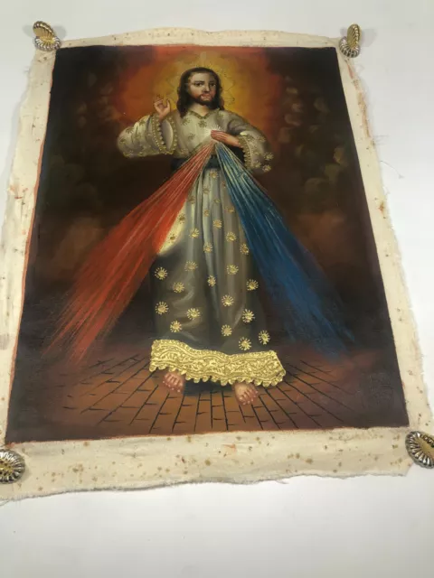 Cusco School Peru Original Oil Painting Jesus Christ Catholic Gold Leaf 17x14