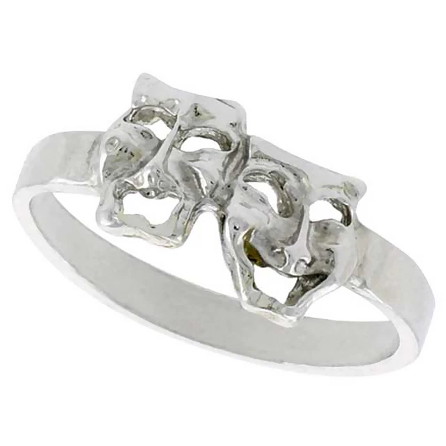 Sterling Silver High Polished Comedy / Tragedy Drama Masks Ring