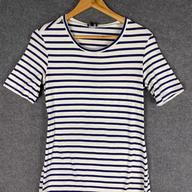 Bardot Dress Womens 10 White Navy Blue T Shirt Fitted Striped Nautical Sailor 2