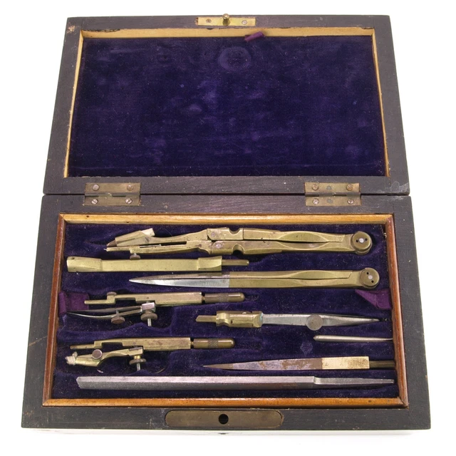 ANTIQUE 19TH CENTURY Brass Draftsman Geometry Technical Drawing Instruments Set £69.95 PicClick UK