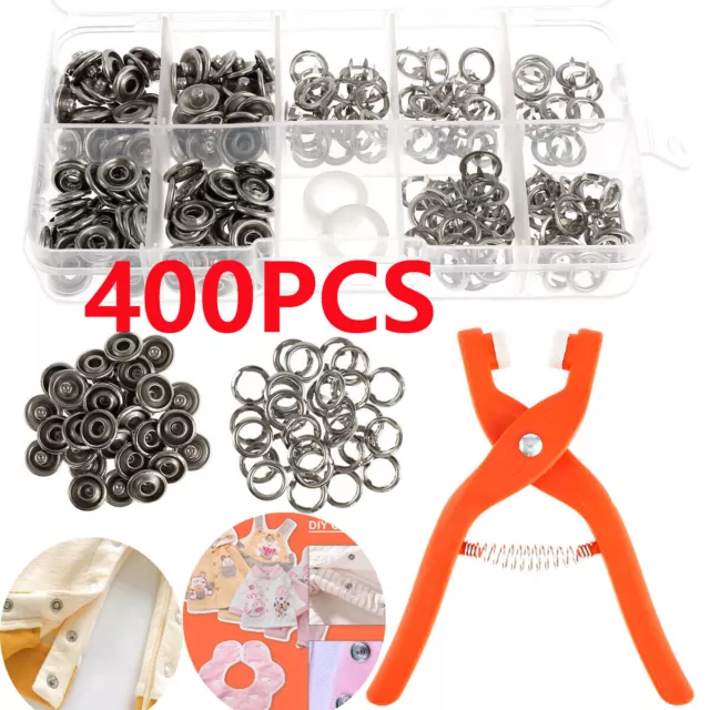 200/400Pc Heavy Duty Snap Fasteners Press Studs Kit +Poppers Leather Button Tool