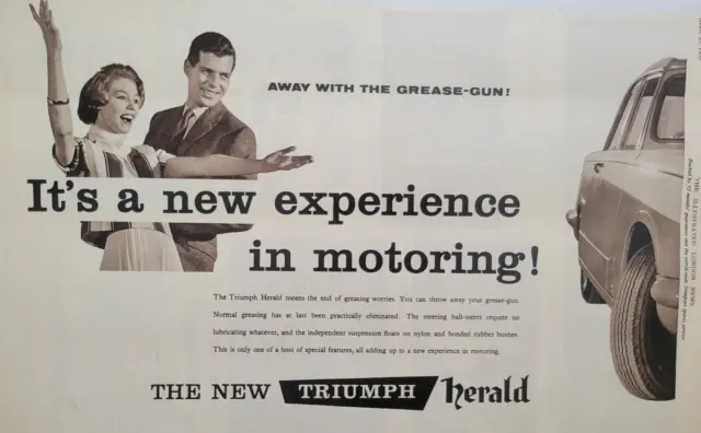 Triumph Herald Car UK Print Ad Original 1959 ILN ~9.5x14" Variant #1 OF 2