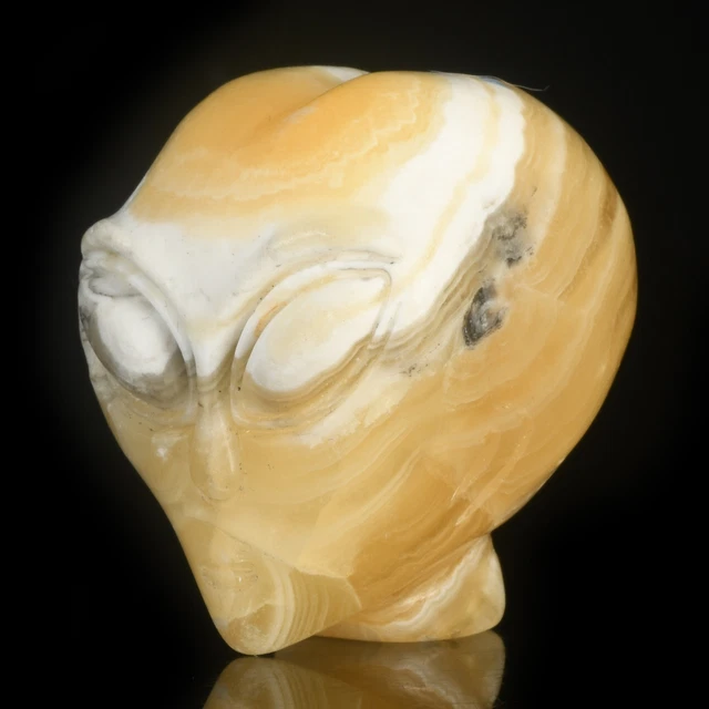 Artesanías de cráneo alienígena de calcita naranja natural tallada a mano de 1,61", Star Being 36G09
