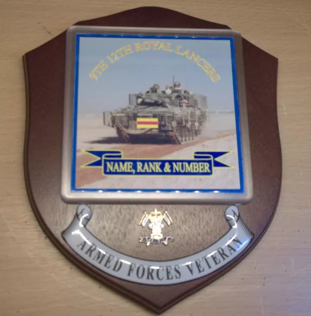 9th 12th Royal Lancers Veteran Wall Plaque with your name, rank and number.