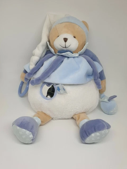 01 - Doudou Et Compagnie Peluche Ours Bleu Blanc Etoile Miroir Petit Chou Neuf
