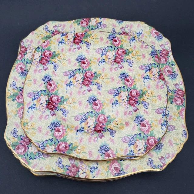 Royal Winton Grimwades Welbeck 2 Dinner and 2 Salad Plates Chintz Yellow 1995