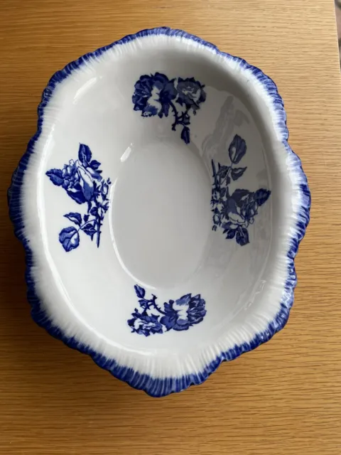 Vintage Blakeney Staffordshire Blue & White Ironstone Large Oval Bowl 31cm x 25c