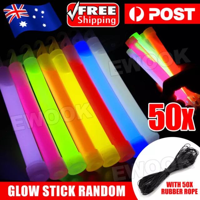 50X 6 Inch Mixed Glow Sticks W/Lanyard Bulk Party Rave Light Disco Glow In Dark