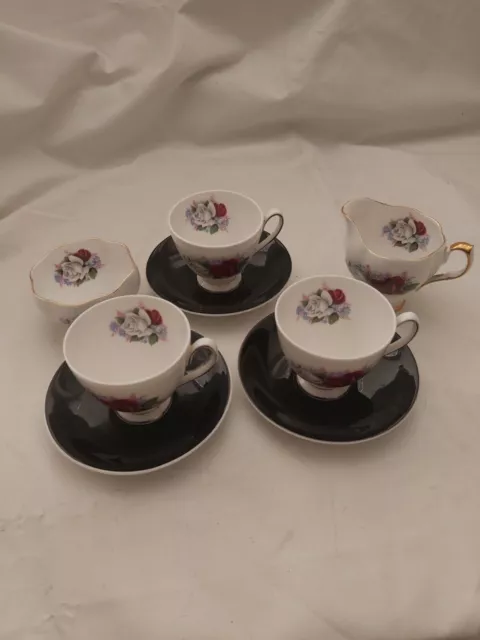 Queen Anne  Bone China Duet - 3 x Coffee Cups and Saucers Milk Jug Sugar Bowl