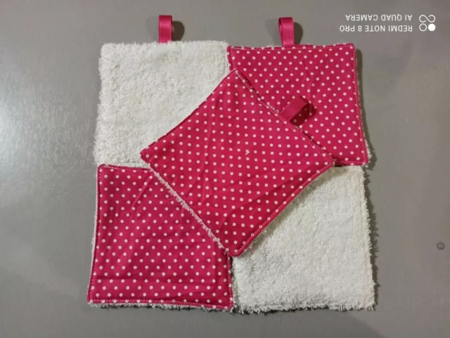 Lot de 5 lingettes lavables en coton et éponge fait main