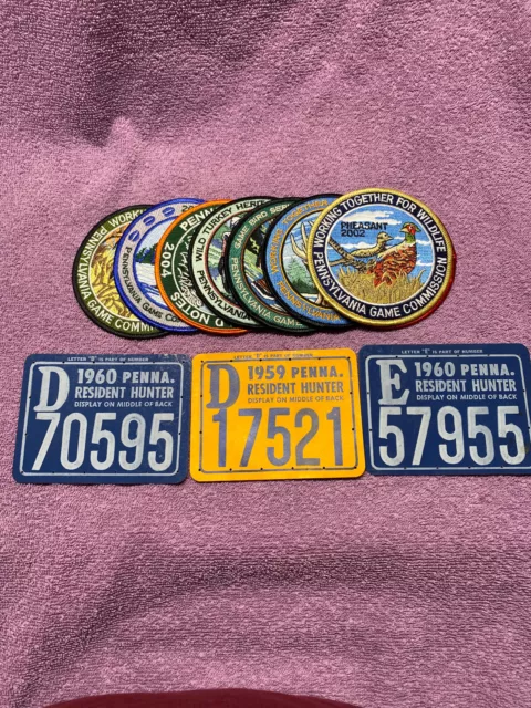 Pennsylvania Vintage Hunting Tags plus PA Game Commission Patches