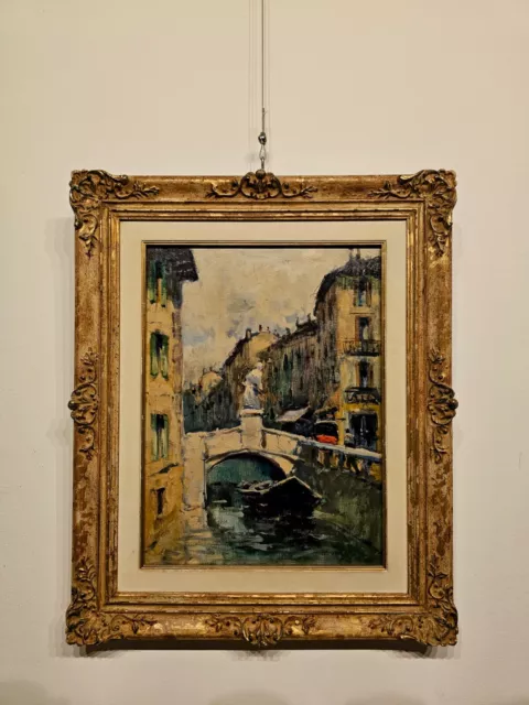 Dipinto olio su tela Navigli di Milano XX Secolo