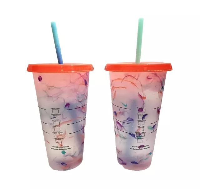 (2) Starbucks Summer 2021 Color Changing Swirl Confetti Reusable 24 Oz Cold Cup 2