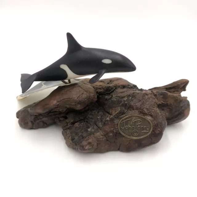 John Perry Orca Killer Whale Sculpture Figurine Statue Burl Wood Burlwood Ocean