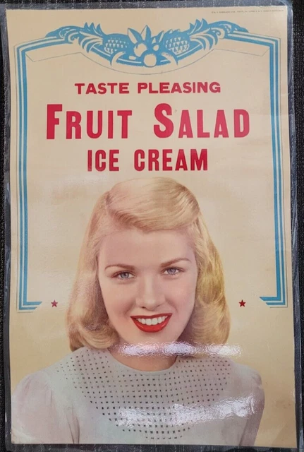 Vintage 1940's Ice Cream Poster, Fruit Salad Ice Cream