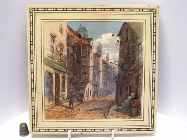 Beautifully Coloured Minton 8" Tile of Cardinal Beaton's House by T.Swetnam 1885