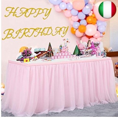 Vetrineinrete® Gonna da Tavolo tovaglia plastificata con Adesivo per tavola Decorazione per Feste Compleanno Battesimi Eventi Matrimoni 73x426 cm 306408 Giallo E45 