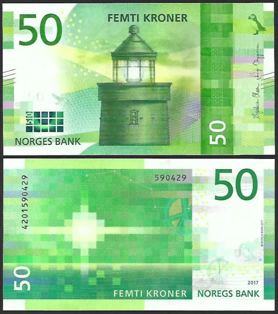 NORWAY 50 kroner 2017 P 53   ** UNC ** Lighthouse