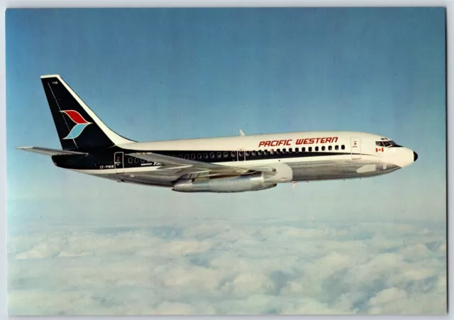 Airplane Postcard Pacific Western Airlines Boeing 737 In Flight CF-PWW BL3