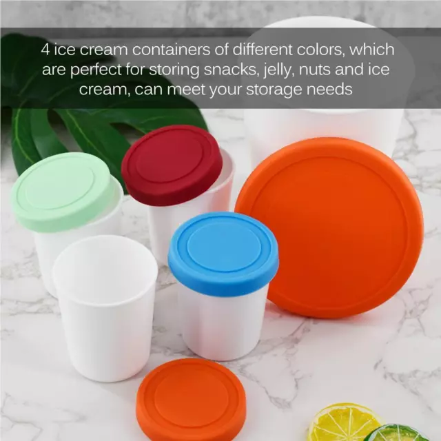 4pcs 8oz Reusable Ice Cream Container Stackable Round Storage Bucket Lightweight