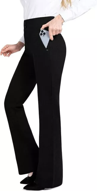 NWT $50 SZ L BLACK PUWEER High Waist Dress Pants Pockets THICK PONTE STRETCH