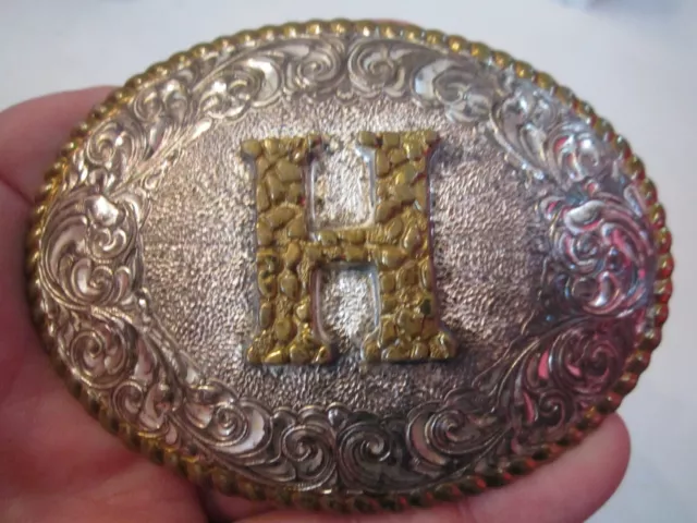 Crumrine Letter H Theme Belt Buckle - Western Design -  Silver Plated - Gw-15