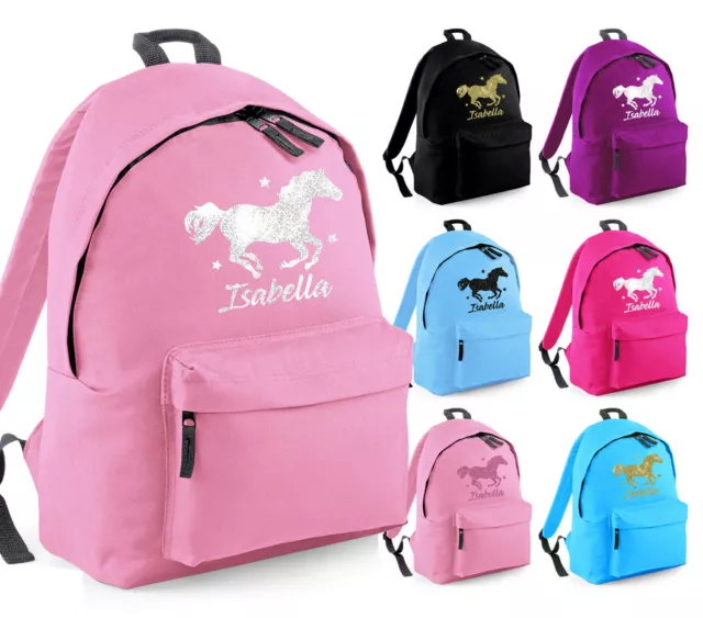 Personalised Horse Backpack Girls Glitter Kids Horse Riding School Rucksack Bag