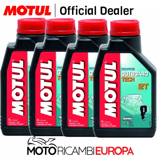 4 Litro Olio Motul Outboard Tech 2T Per Motori Tempi Marini Fuoribordo Nautico