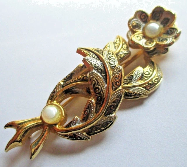 Broche éventail Vintage Or De Tolède - Fond Noir, Ancienne, Très Bon état