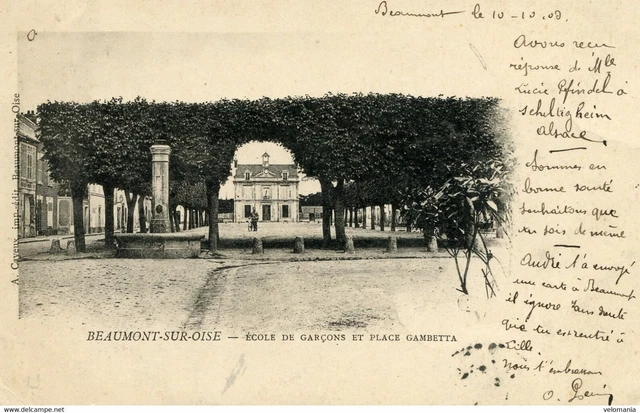 8756 cpa 95 Beaumont sur Oise - School of Boys and Place Gambetta