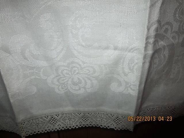 Vintage White On White Bathroom Towel--32" X 21"--Lace Edge--#Y13A-4