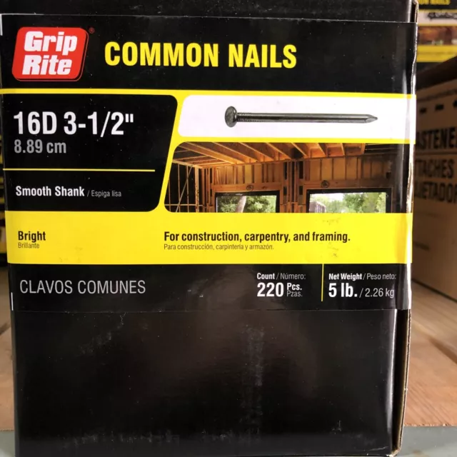 5 Lb Box GRIP-RITE 16D 3-1/2" Common Nails