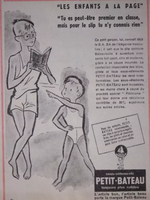 Publicité Presse 1957 Sous-Vêtements Petit-Bateau Enfants A La Page -Advertising