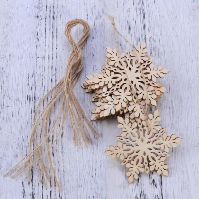 10 Pcs Christmas Ornament White Snowflake Ornaments Wooden Unfinished Log