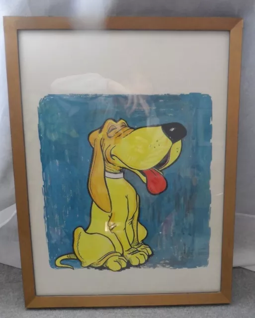 OOAK Yellow Dog Cartoon Painting Original Hand Painted Framed